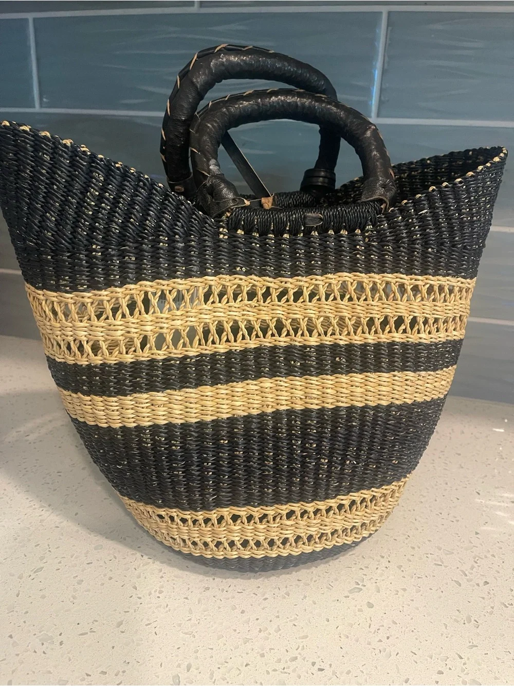 Ralph Lauren Black and Natural Striped Woven Tote - Picture 3 of 7
